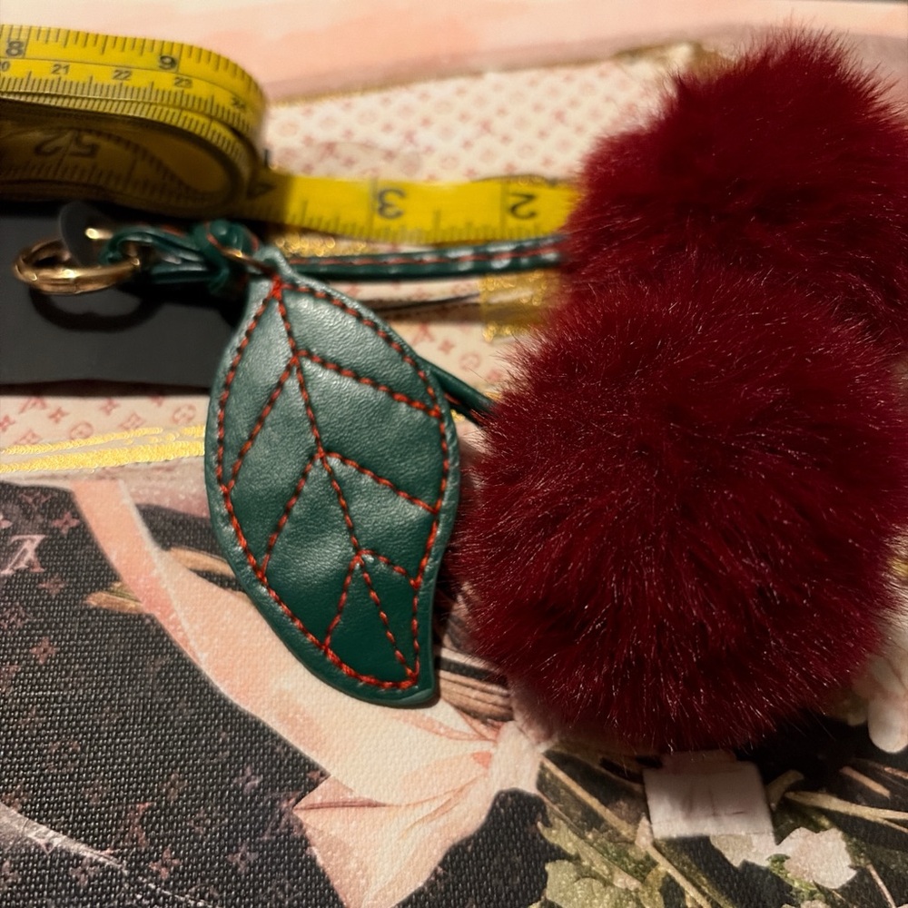 Red Pom Pom Cherry Charm and Key Holder - Picture 2 of 4